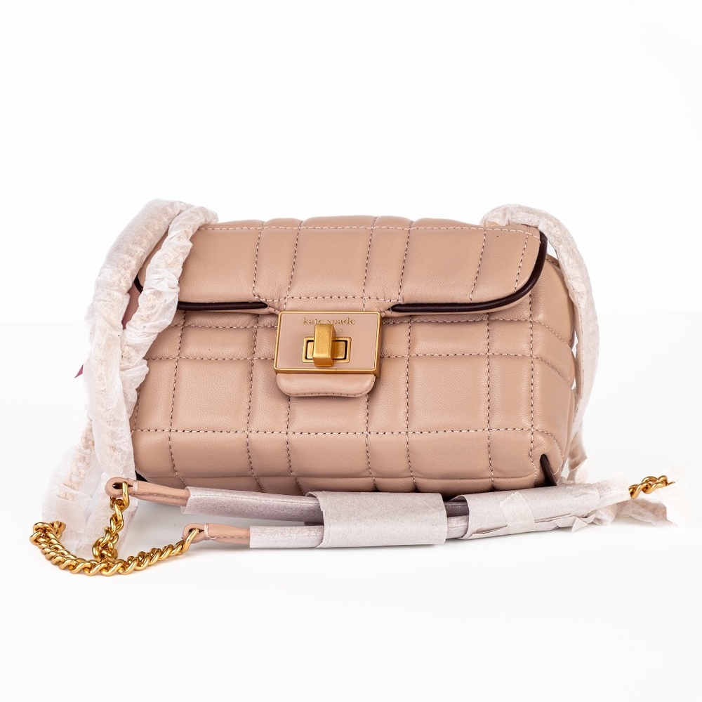 Kate Spade Evelyn Quilted Small Shoulder Leather Convertible Crossbody Beige NWT